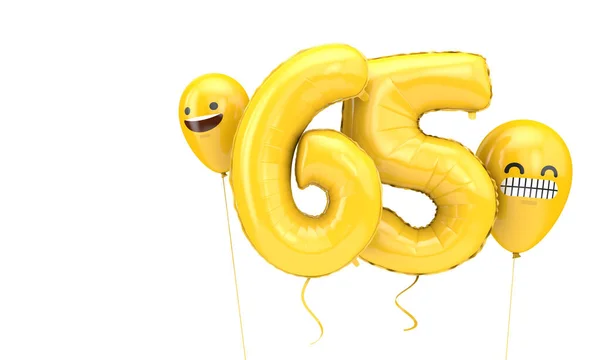 絵文字付きの65歳の誕生日風船は風船に面しています。3Dレンダリング — ストック写真