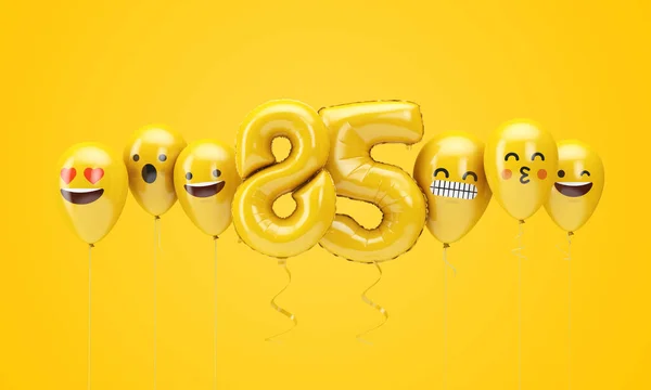 Número 85 cumpleaños amarillo emoji caras globos. Renderizado 3D — Foto de Stock