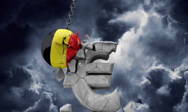 Belgia lippu pallo murskaa Euroopan euron valuuttasymboli. 3D-renderointi — kuvapankkivalokuva