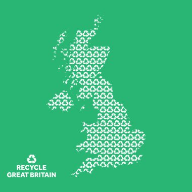 Geri dönüşüm sembolünden yapılmış Büyük Britanya haritası. Çevre kavramı