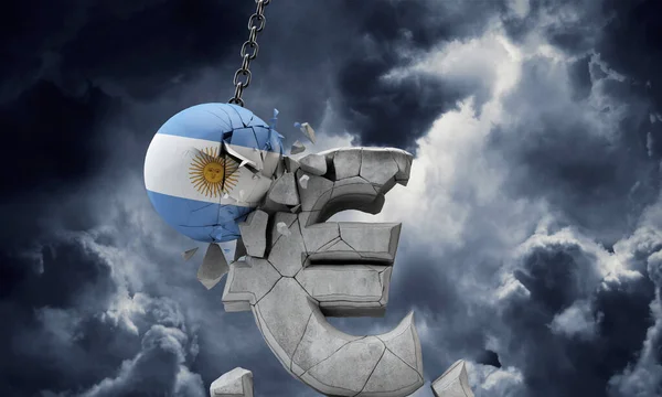 Argentinië vlag bal smashing een Europese munt symbool. 3d Render — Stockfoto