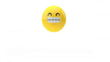 Zıplayan sarı emoji, beyaz arka planda sırıtan surat.