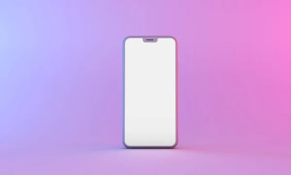 Smartphone-Attrappe mit leerem weißen Bildschirm mit Neonbeleuchtung. 3D-Darstellung — Stockfoto