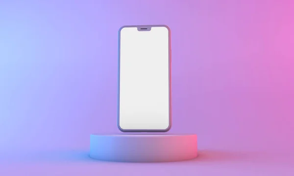 Smartphone mockup με λευκή λευκή οθόνη με φωτισμό νέον. 3d αποτύπωση — Φωτογραφία Αρχείου