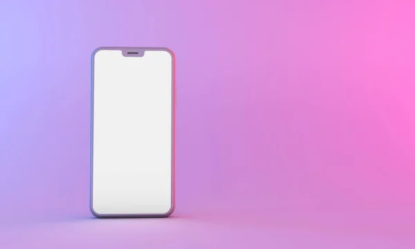 Mockup smartphone con schermo bianco vuoto con illuminazione al neon. Render 3D — Foto Stock