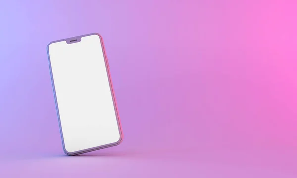 Beyaz ekranlı, neon ışıklı akıllı telefon modeli. 3d Hazırlama — Stok fotoğraf