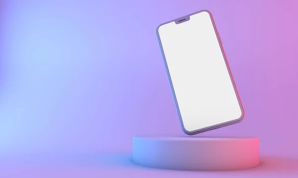 Макет смартфона з порожнім білим екраном з неоновим освітленням. 3D рендеринг — стокове фото