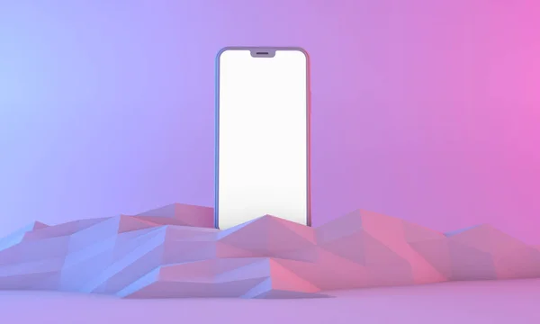 Makieta smartfona z białym ekranem z oświetleniem neonowym. 3d Renderowanie — Zdjęcie stockowe