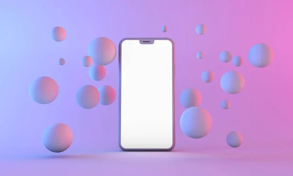 Smartphone mockup met blanco wit scherm met neon verlichting. 3d Render — Stockfoto
