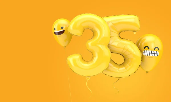 35岁生日气球带着软体动物脸气球。 3d渲染 — 图库照片