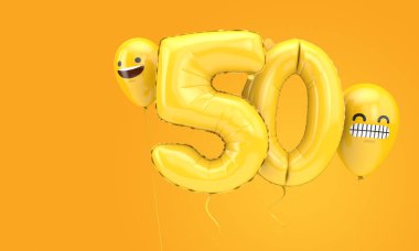 50 numaralı doğum günü balonu ve yüz ifadeli balonlar. 3d Hazırlama