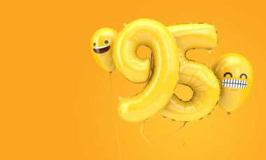 95 numaralı doğum günü balonu ve yüz ifadeli balonlar. 3d Hazırlama
