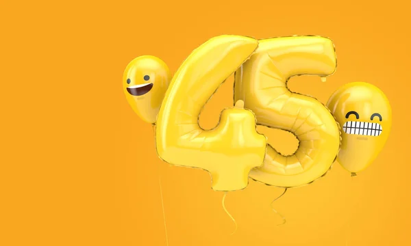 Bola de aniversário número 45 com emoji enfrenta balões. Renderização 3D — Fotografia de Stock