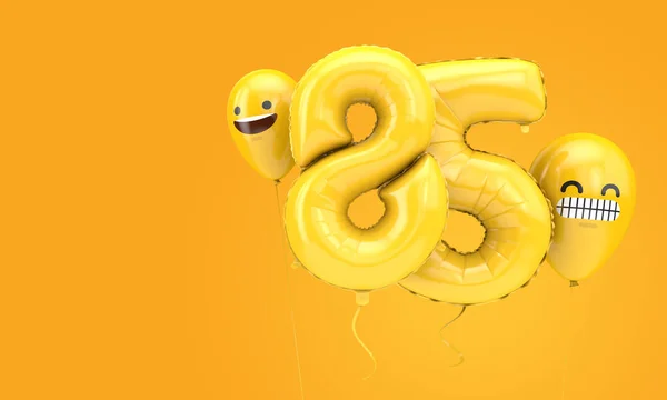 Globo de cumpleaños número 85 con globos emoji caras. Renderizado 3D —  Fotos de Stock