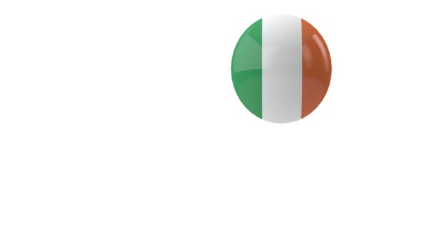 Bandiera Irlanda palla rimbalzante su sfondo bianco. Render 3D — Video Stock