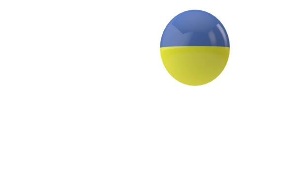 Ukrainische Flagge hüpfender Ball auf weißem Hintergrund. 3D-Darstellung — Stockvideo