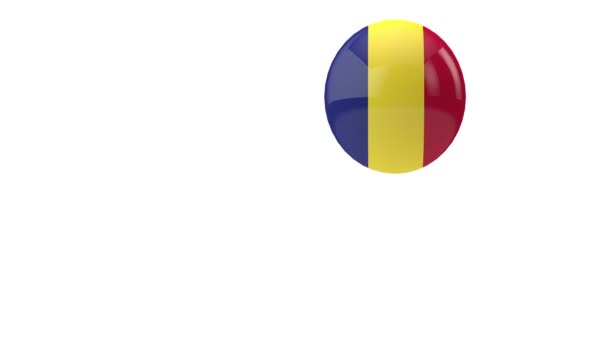 Drapeau de Roumanie rebondissant balle sur un fond blanc. Expéditeur 3D — Video