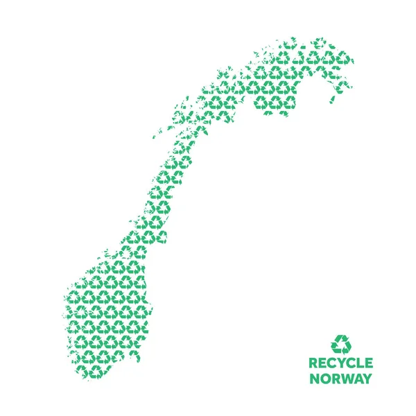 Mapa da Noruega feito de símbolo de reciclagem. Conceito ambiental — Vetor de Stock