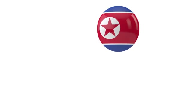 北朝鮮の旗は白い背景でボールを跳ねる。3Dレンダリング — ストック動画