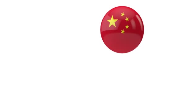 Σημαία της Κίνας αναπηδά μπάλα σε λευκό φόντο. 3d αποτύπωση — Αρχείο Βίντεο