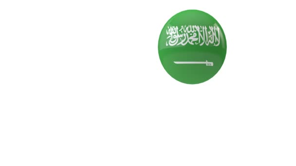 Arabia Saudyjska flaga odbija piłkę na białym tle. 3d Renderowanie — Wideo stockowe