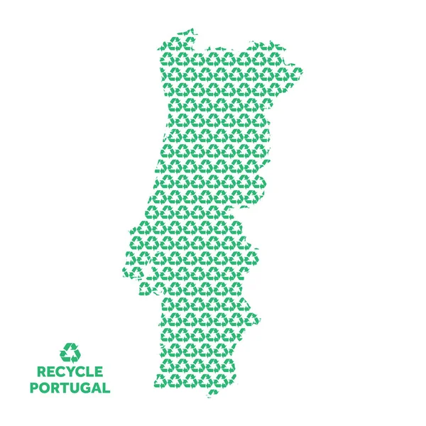 Portugal mapa feito a partir de símbolo de reciclagem. Conceito ambiental — Vetor de Stock