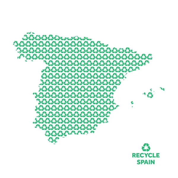 Espanha mapa feito a partir de símbolo de reciclagem. Conceito ambiental — Vetor de Stock