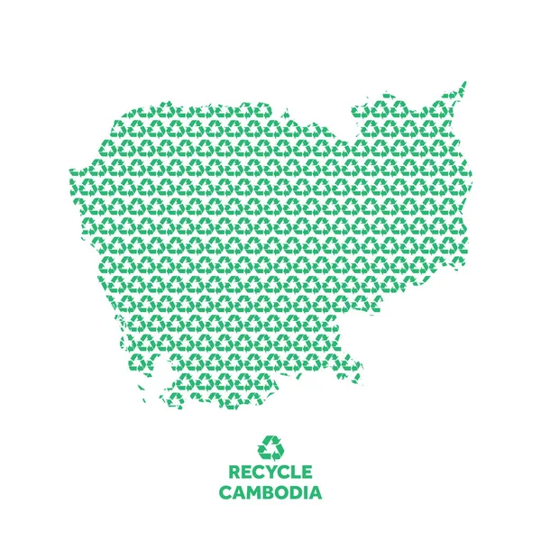 Mapa do Camboja feito de símbolo de reciclagem. Conceito ambiental — Vetor de Stock