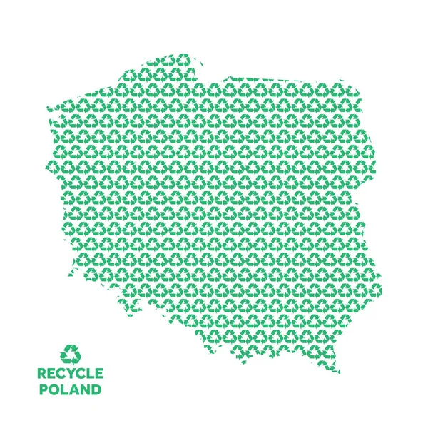 Mapa da Polónia feito a partir de símbolo de reciclagem. Conceito ambiental — Vetor de Stock