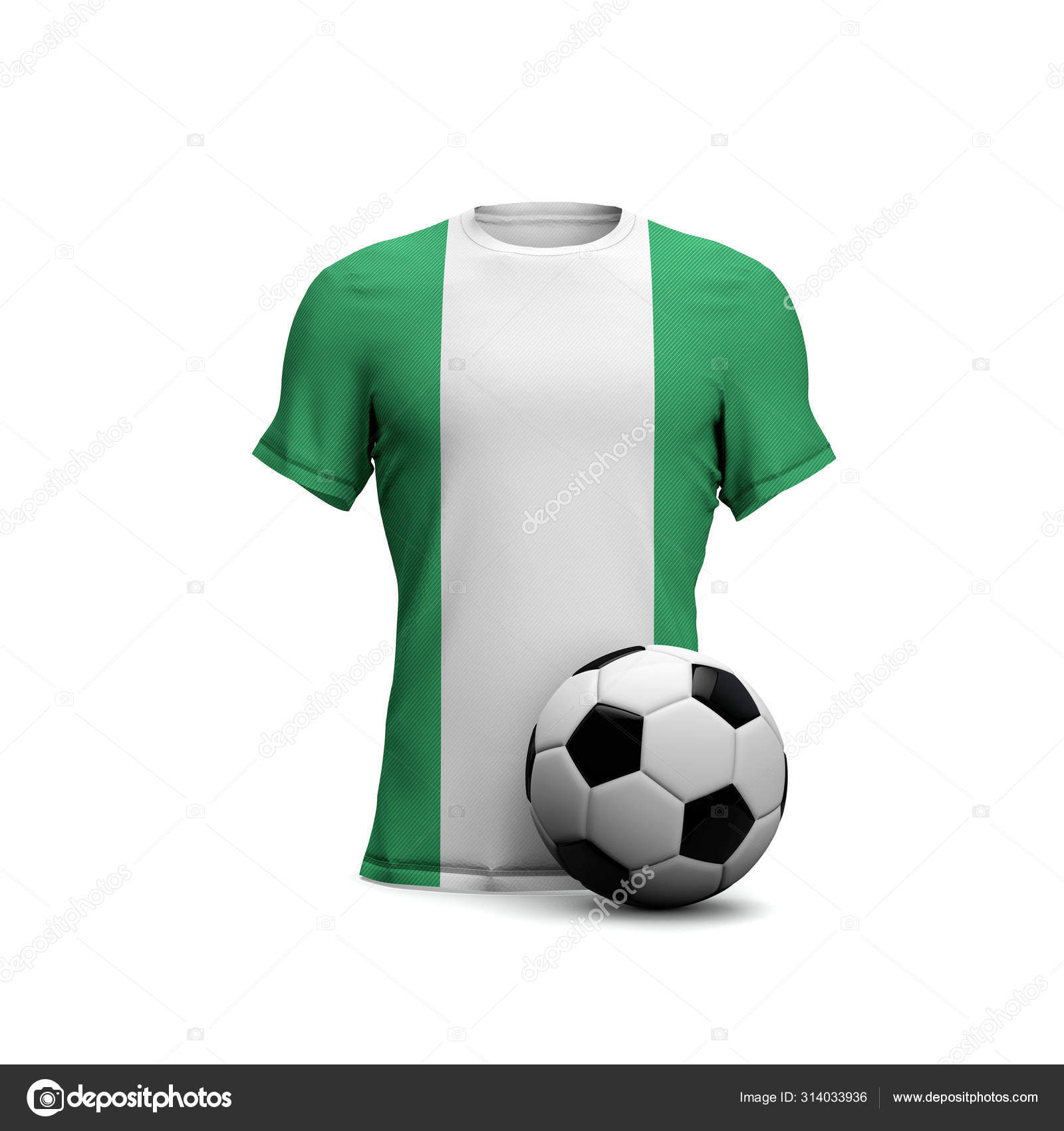Nigeria soccer shirt with national flag and football ball. 3D Re