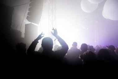 Kalabalık bir festival konserinde eğleniyor