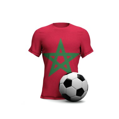 Ulusal bayrak ve futbol toplu Fas futbol tişörtü. 3d Yeniden