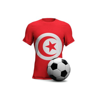 Milli bayrağı ve futbol topu olan Tunus futbol tişörtü. 3d Yeniden