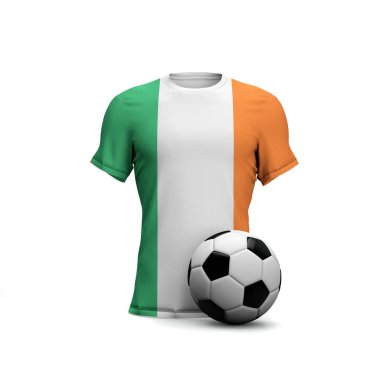 Ulusal bayrağı ve futbol topu olan İrlanda futbol tişörtü. 3d Yeniden