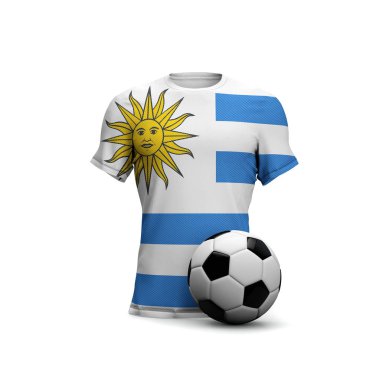 Ulusal bayrak ve futbol toplu Uruguay futbol tişörtü. 3d Yeniden