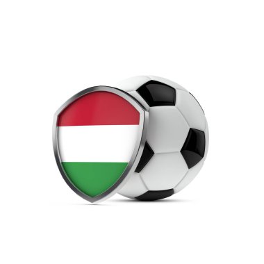 Futbol topuyla Macaristan ulusal bayrak kalkanı. 3d Hazırlama