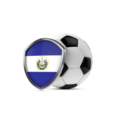El Salvador milli kalkanı ve futbol topu. 3d Renderin