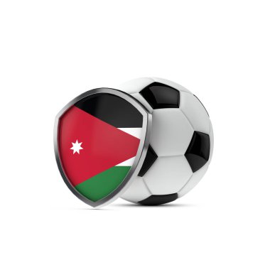 Jordan ulusal kalkanı ve futbol topu. 3d Hazırlama
