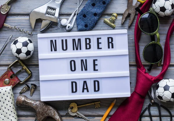Nummer één vader, Vaderdag lightbox bericht. Bovenaanzicht — Stockfoto