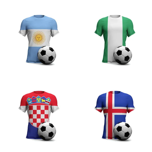 Group D Soccer shirts with national flags and football ball. 3D — Stock Photo, Image