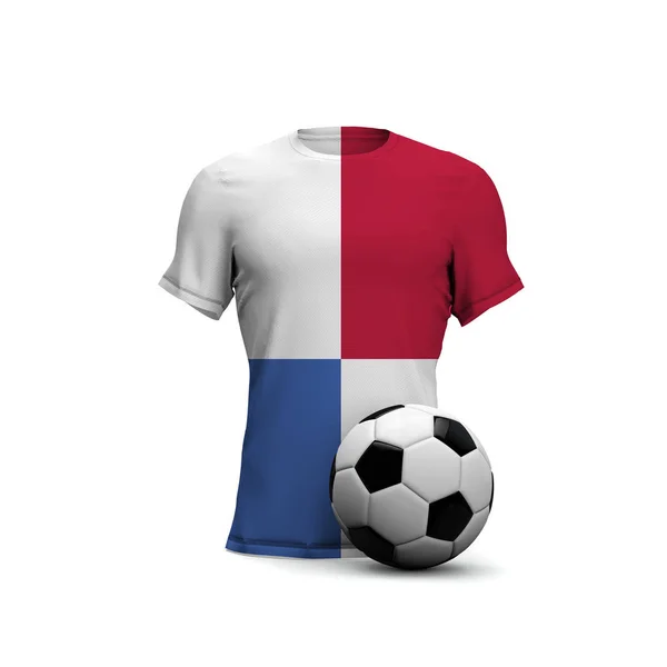 Panamská fotbalová košile s národní vlajkou a fotbalovým míčem. 3d Ren — Stock fotografie
