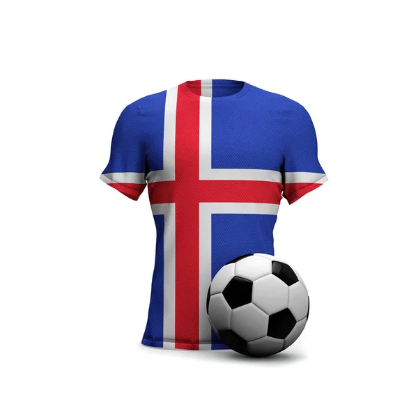 Ισλανδική ποδοσφαιρική φανέλα με εθνική σημαία και μπάλα ποδοσφαίρου. 3d εκ νέου — Φωτογραφία Αρχείου