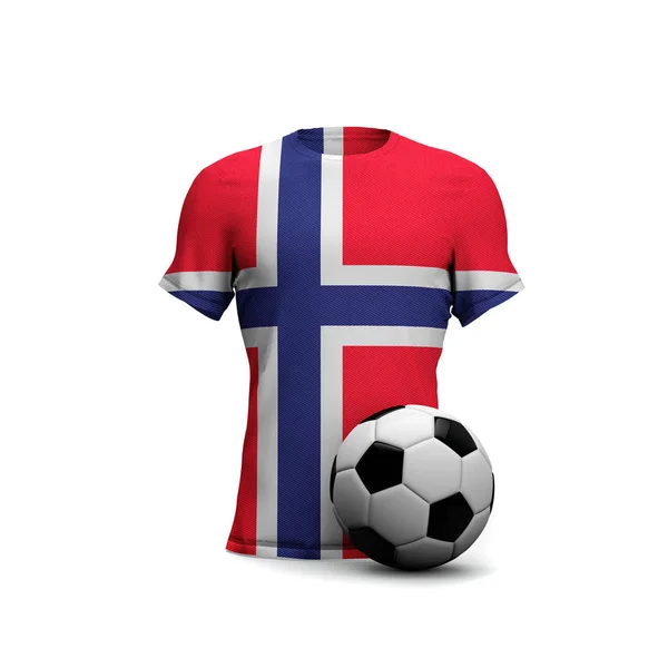 Norwegisches Fußballtrikot mit Nationalflagge und Fußballball. 3d ren — Stockfoto