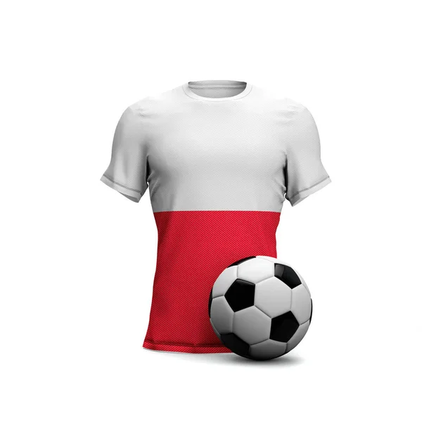 Polonya futbol tişörtü, ulusal bayrak ve futbol topu. 3d Ren — Stok fotoğraf