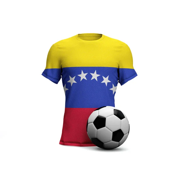 Ulusal bayrağı ve futbol topu olan Venezuela futbol tişörtü. 3d — Stok fotoğraf