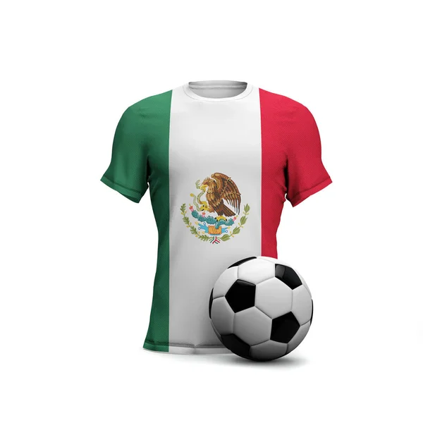 Camisa de fútbol de México con bandera nacional y balón de fútbol. 3D Ren — Foto de Stock