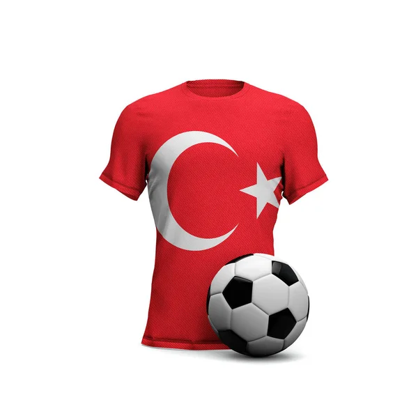 Camisa de fútbol de Turquía con bandera nacional y pelota de fútbol. 3D Ren —  Fotos de Stock