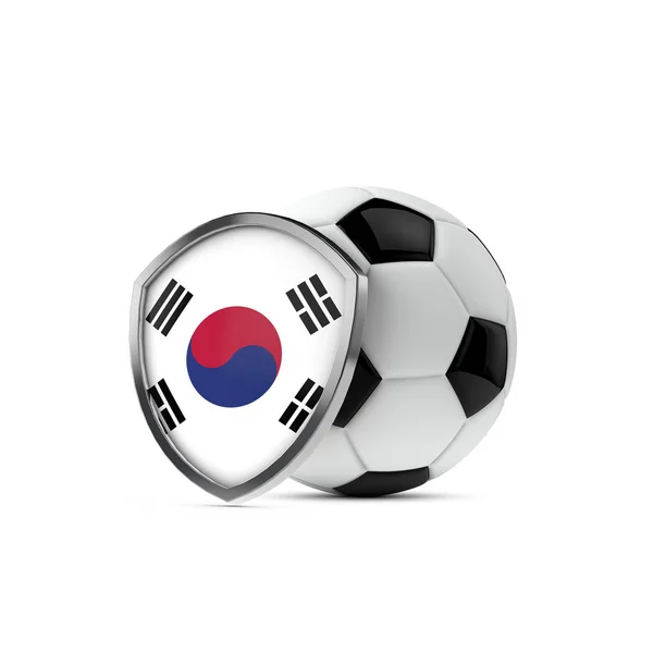 Südkoreanische Nationalflagge Schild mit einem Fußball. 3D-Renderin — Stockfoto