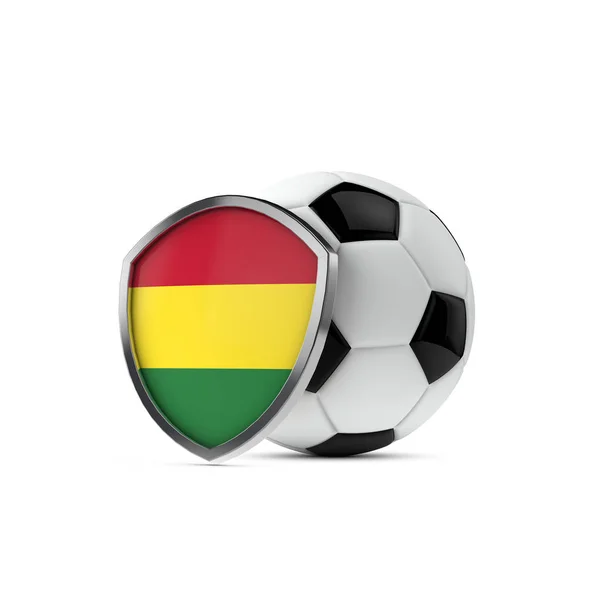 Bouclier du drapeau national bolivien avec un ballon de football. Rendu 3D — Photo