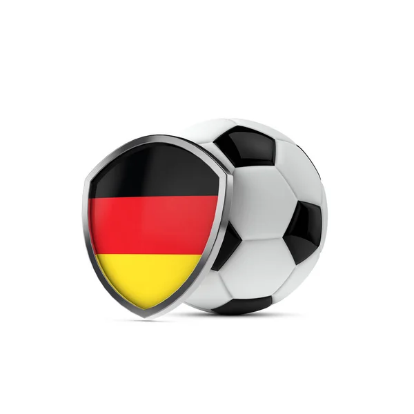 Deutschland Nationalflagge Schild mit einem Fußball. 3D-Darstellung — Stockfoto